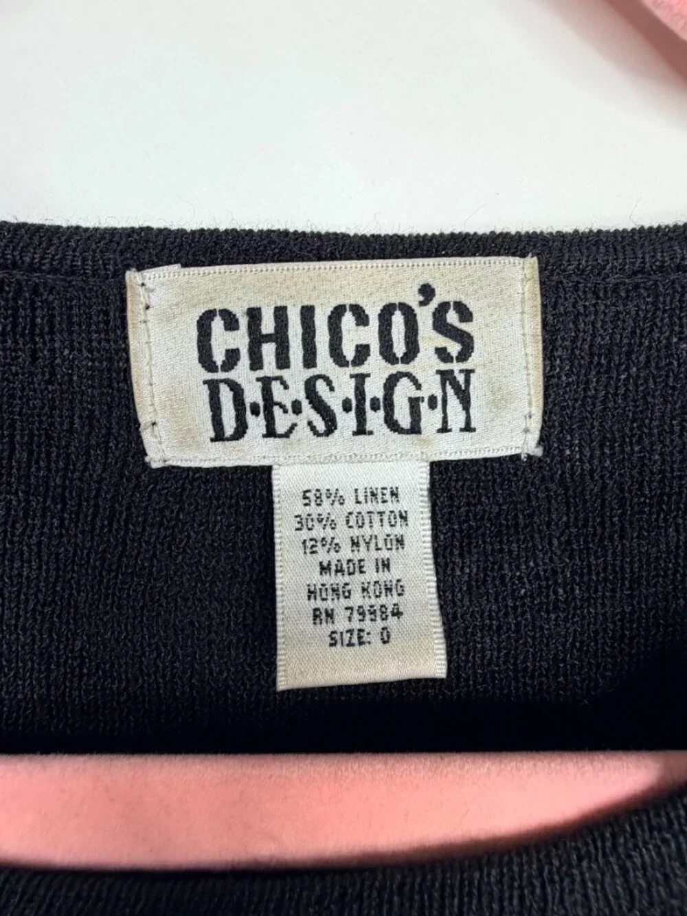 2/$30 Chico's Design Linen Long Sleeve Knit Top Black 4 #A3352 - Picture 5 of 7